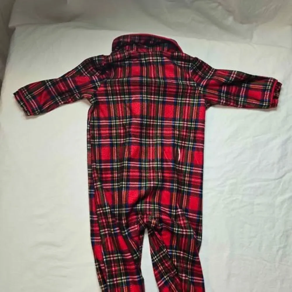 Little me size 0-3 months Christmas plaid pajamas footed